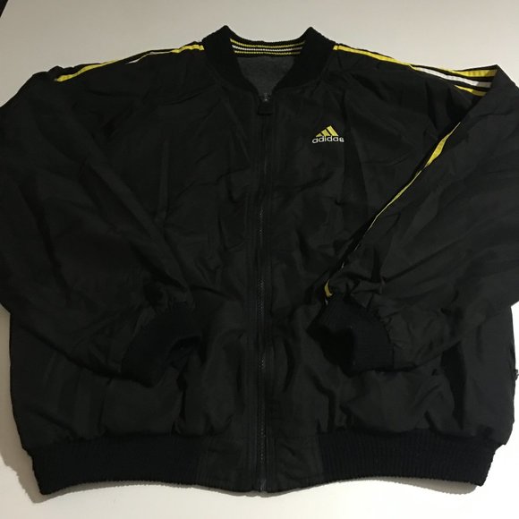 adidas Other - Vintage Adidas Mens Large Black Reversible Jacket Full Zip Yellow Striped